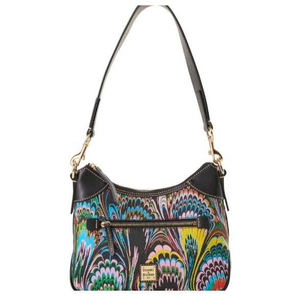 Dooney & Bourke Plumes Small Hobo Shoulder Bag Black Multi NWT Rare Coat Canvas - Picture 3 of 16